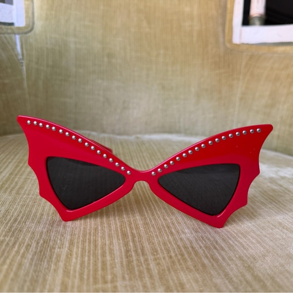 Accessories - Red Cat-Eye Sunglasses with Rhinestones , new, never worn, batwing sunglasses